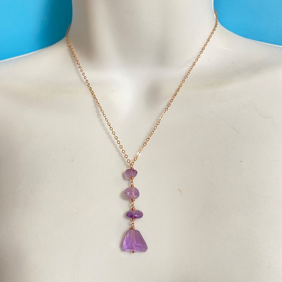 Natural Amethyst Gold Filled Chain Drop Necklace 15"-18" - Picture 12 of 13